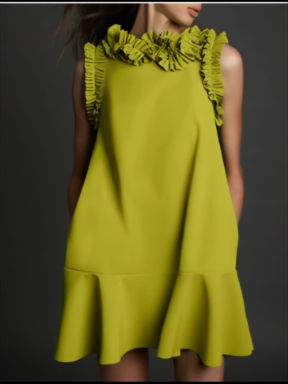 Uoozee Ruffled Neck Lime Green Mini Dress Size XL, New In Bag!